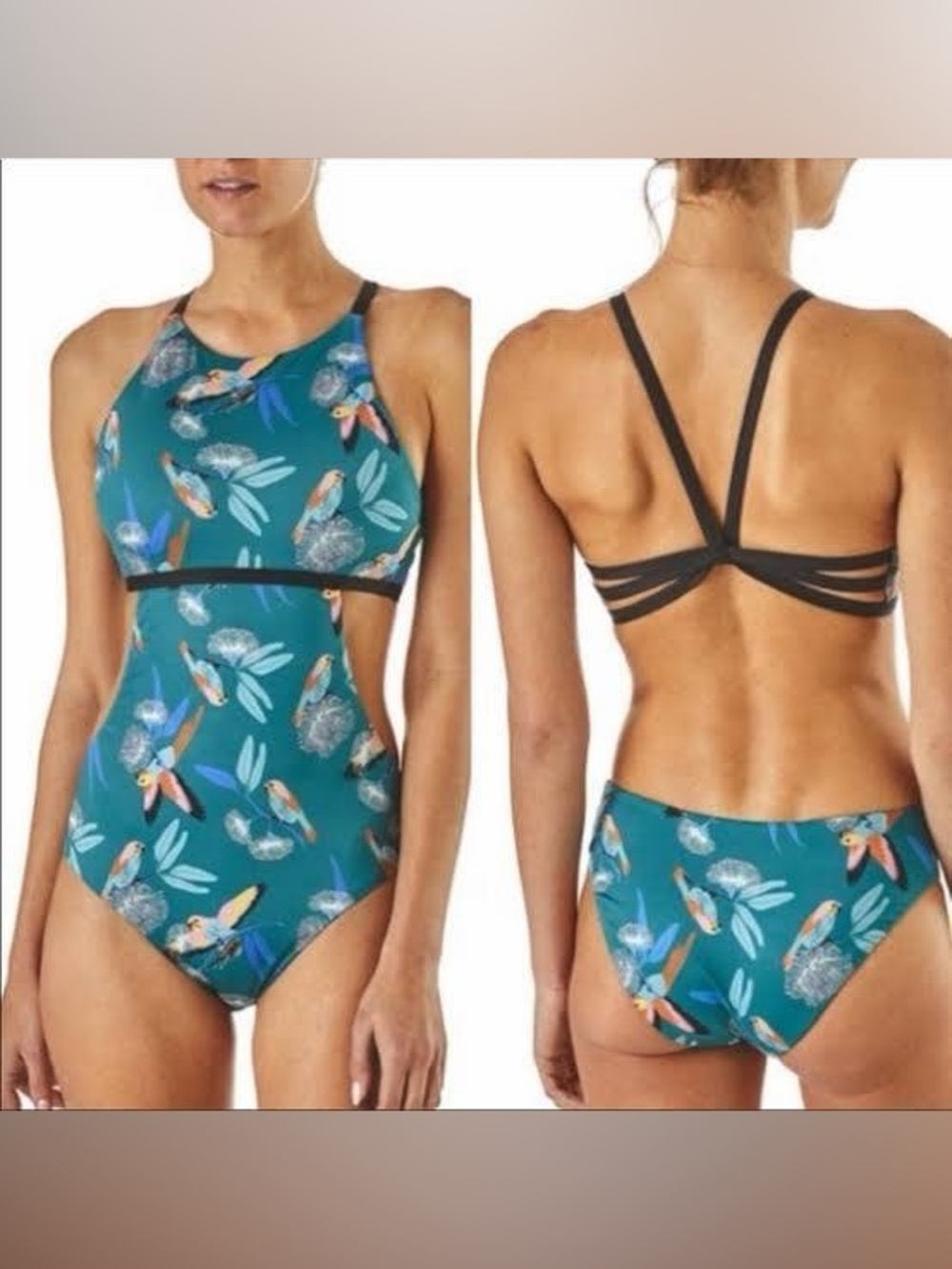 NWT Patagonia Women's Nireta One-Piece Swimsuit in Teal FLORAL Sz Large